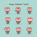 Angry cartoon tooth implant set Royalty Free Stock Photo