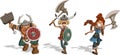 Angry cartoon vikings warriors in the attack.