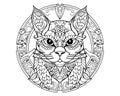 An angry cat head line art vector illustration for adults.