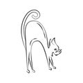 The angry cat hisses. Simple linear illustration in doodle style. Sketch of an animal. Clipart for design of cards