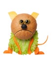 Angry cat made of bread, cheese and vegetables on white background Royalty Free Stock Photo