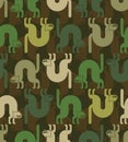 Angry cat military pattern seamless. Attacker pet army background. Hunter and soldier green ornament. Animal Protective vector Royalty Free Stock Photo