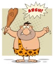 Angry Caveman Cartoon Character Holding A Club