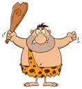 Angry Caveman Cartoon Character Holding A Club.