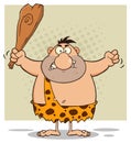 Angry Caveman Cartoon Character Holding A Club.