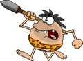 Angry Caveman Cartoon Character Running With A Spear