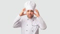 Angry Chef Cook Man Gesturing With Hands, Studio Shot, Panorama