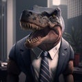 Angry chief dinosaur in suit. Generative Ai