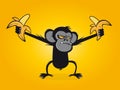 Angry chimp is holding bananas