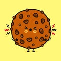 Angry Chocolate cookies character. Vector hand drawn cartoon kawaii character illustration icon. Isolated on yellow