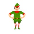 Angry Christmas elf. Aggressive assistant of Santa Claus. Grumpy