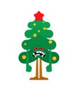 Angry Christmas tree. Crazy Xmas and New Year vector illustration Royalty Free Stock Photo