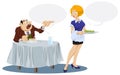Angry client quarreling with waitress. Funny people Royalty Free Stock Photo