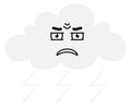Angry cloud with thunder lightning. Funny face emoji Royalty Free Stock Photo