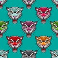 Angry colorful cheetah seamless pattern illustration