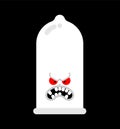 Angry condom cartoon isolated. Evil rubber vector illustration