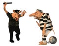 Angry cop with a prisoner cartoon pig Royalty Free Stock Photo