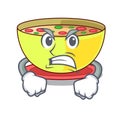 Angry corn chowder in the mascot shape