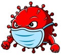 Angry Corona virus character wearing mask