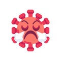 Angry Coronavirus emoticon with crossed eyes flat icon Royalty Free Stock Photo