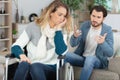 angry couple fighting sitting on couch at home Royalty Free Stock Photo