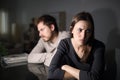 Angry couple ignoring each other at home in the night Royalty Free Stock Photo