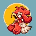 Angry crowing rooster with sun in the background