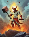 An angry devil holding a big hammer