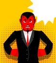 Angry devil. Satan is not happy. Angry red Demon.