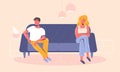 Angry disappointed man and woman on different sofa sides looking at opposite sides. Unhappy couple in lockdown Royalty Free Stock Photo