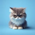 Angry, disgruntled cat on a blue background. ai generative