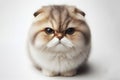 Angry, disgruntled Cute fluffy portrait Cat Scottish fold on a white background. ai generative