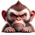 Angry, disgruntled monkey on a white background. ai generative
