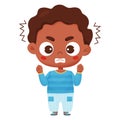 Angry displeased black boy. Male character emotion. Vector illustration in cartoon style