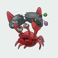 Angry and dissatisfied crab gamer vector illustration.