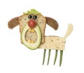 Angry dog made as a sandwich on white background