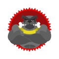 Angry dog Round emblem. Large Bulldog bodybuilder with bone. Vec Royalty Free Stock Photo