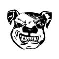 Angry dog warning, bulldog head, vector illustration