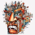 Colorful Caricature Of Angry Man Made Of Buildings Royalty Free Stock Photo