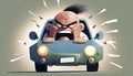 angry driver Kawaii cartoon character illustration car zen driving courtesy humor insult ride red evil crabby stressed man