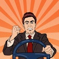 Angry Driver Man Showing his Fist Road Rage. Pop Art Royalty Free Stock Photo