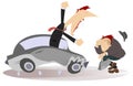 Road accident, driver and pedestrian illustration