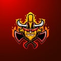 Angry dwarf gaming esport emblem mascot logo. Barbarian with beard vector illustration