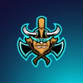 Angry dwarf gaming esport emblem mascot logo. Barbarian with beard vector illustration