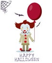 Angry evil clown with red balloon. Royalty Free Stock Photo