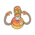 Angry Evil Orange Robot Cartoon Outlined Illustration With Cute Android And His Emotions