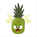 Angry Pineapple evil furious cartoon green character isolated on white background