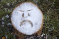 Angry face drawn in the snow