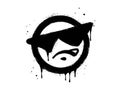 Angry face emoticon character with sunglasses. Spray painted graffiti anger face in black over white