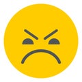 Angry face expression in simple flat style. Grumpy emoji